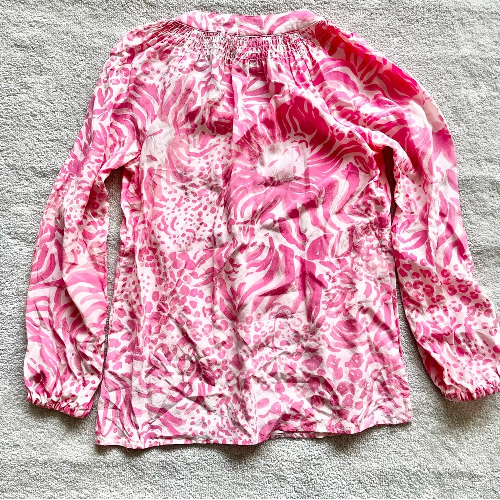 LILLY PULITZER 100% SILK ELSA SEMI SHEER TOP GET SPOTTED SIZE XXS PREPPY - Picture 3 of 10